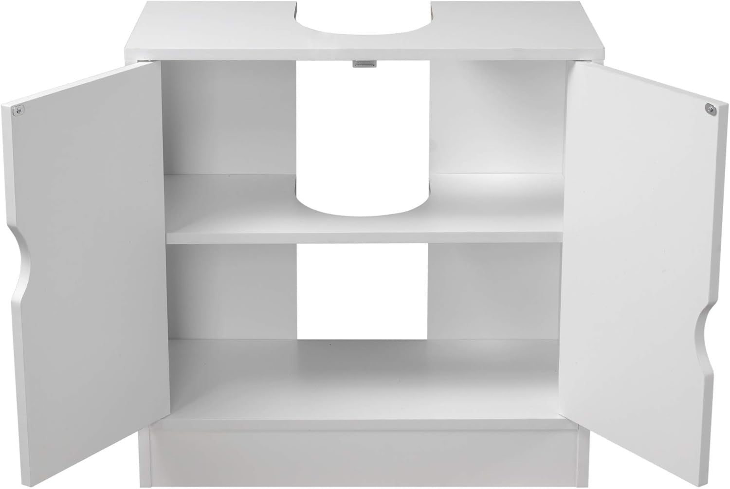 Modern Under Sink Bathroom Cabinet | Matt White Storage Unit with 2 Shelves 60cm