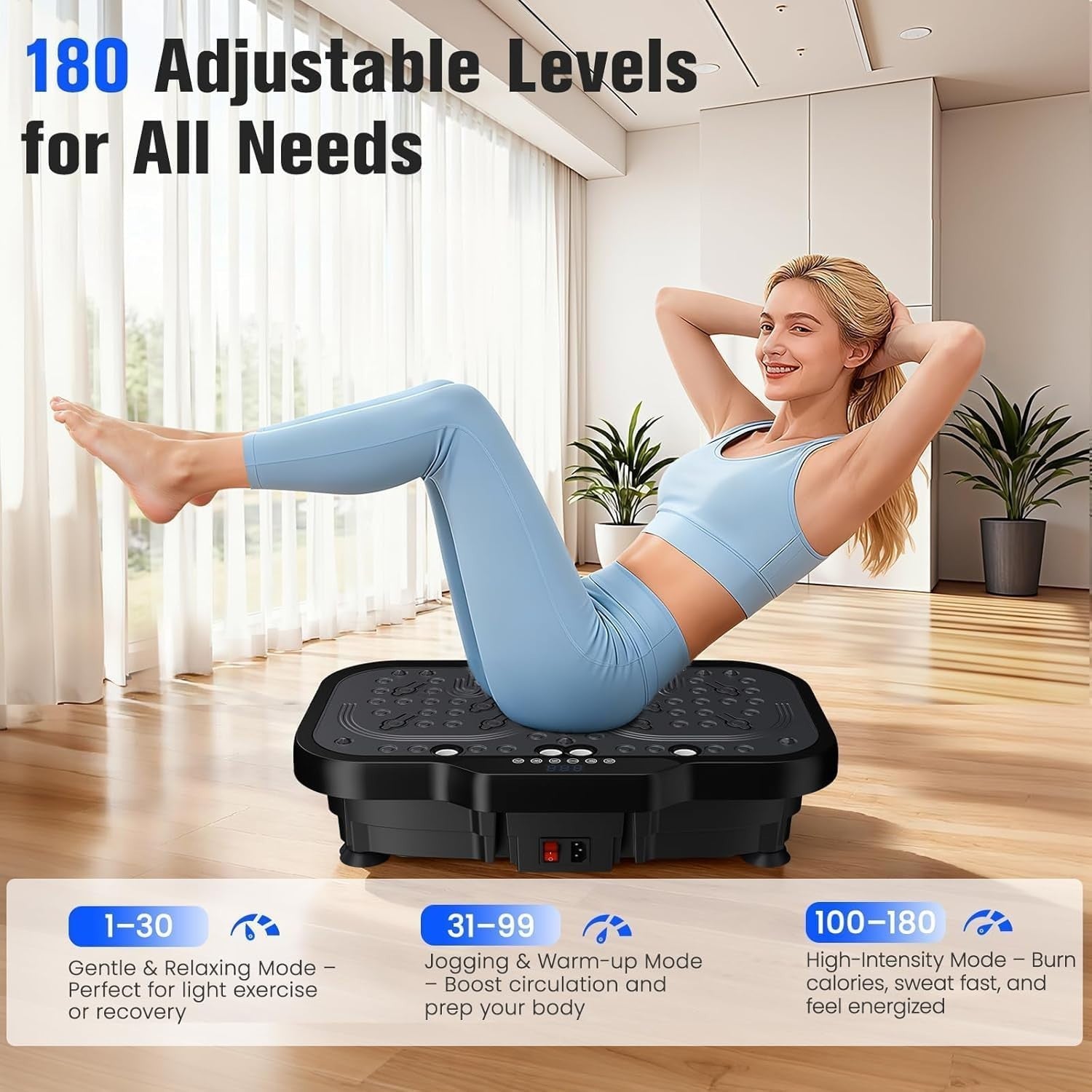 Black Dual Motor Vibration Plate Exercise Machine 180 Speeds 150kg Load