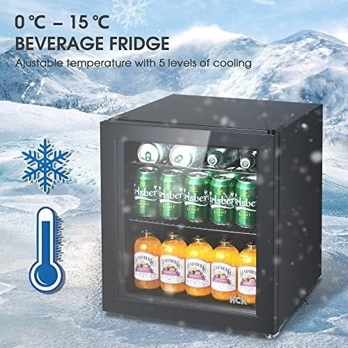 48L Mini Fridge Glass Door Compact Beverage Cooler Black