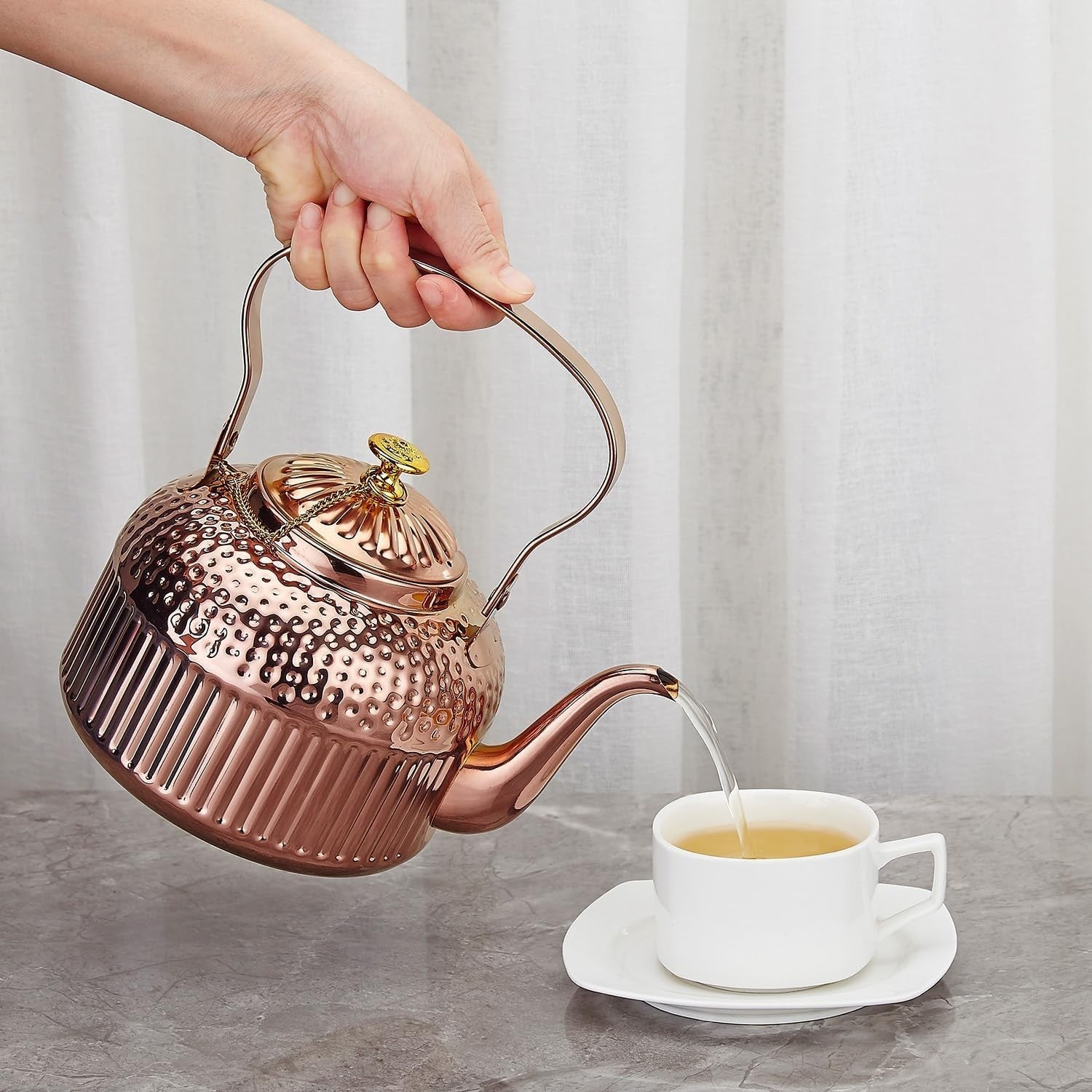 Copper Stainless Steel Teapot with Infuser 1.5L Loose Leaf Tea Pot