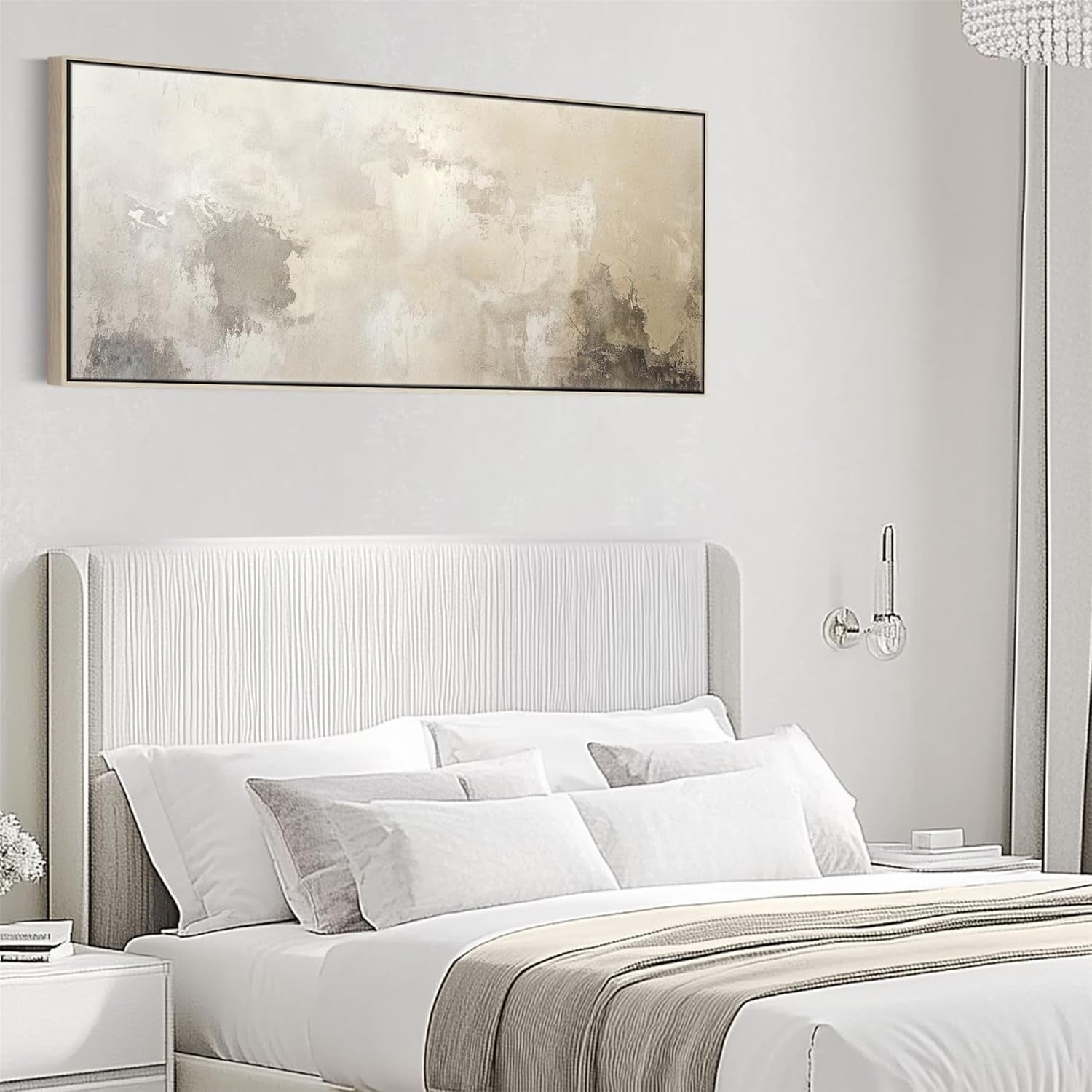 Large Beige Abstract Canvas Wall Art Framed 143x52cm