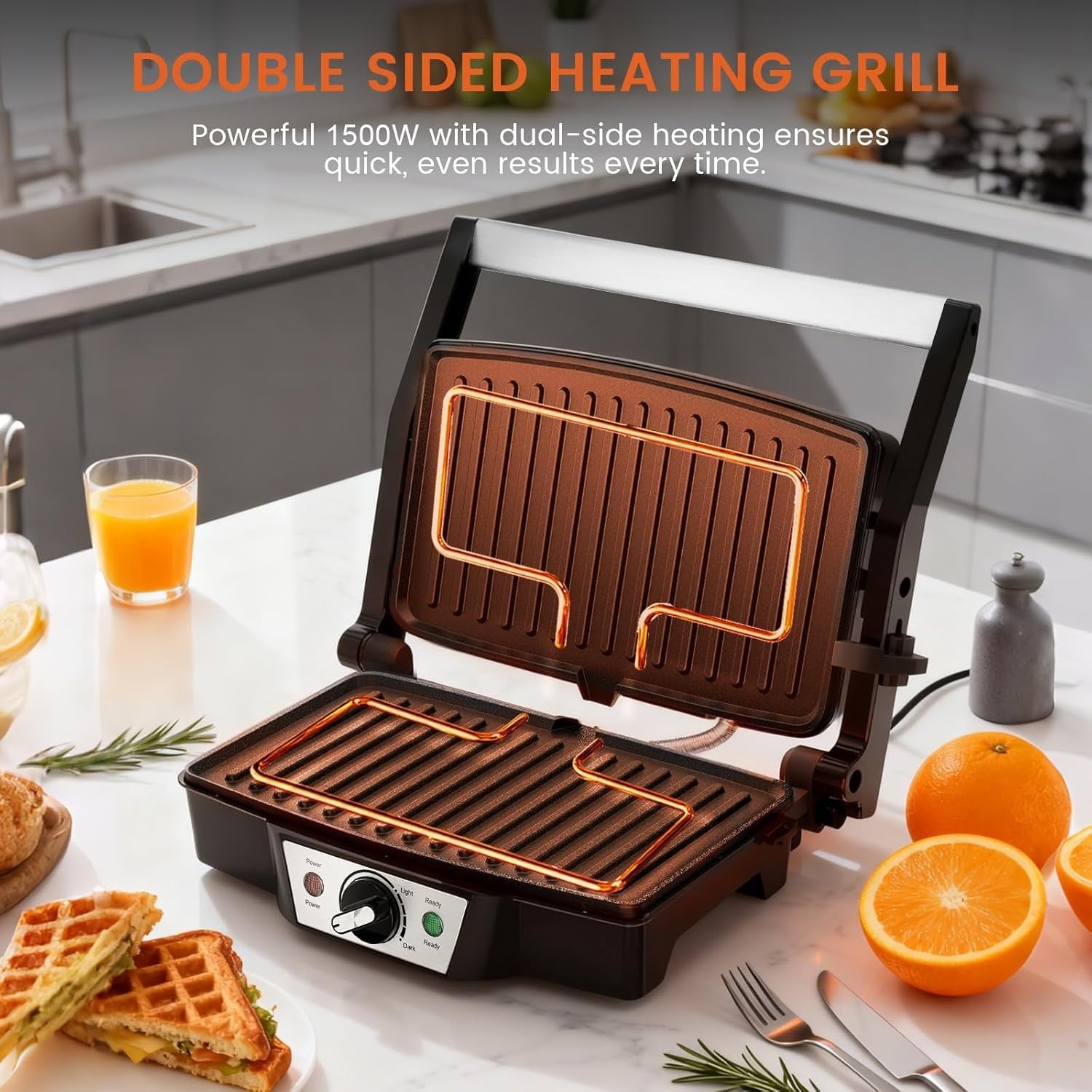 Panini Press Grill Sandwich Maker 1500W Non-Stick Adjustable Temp 180°