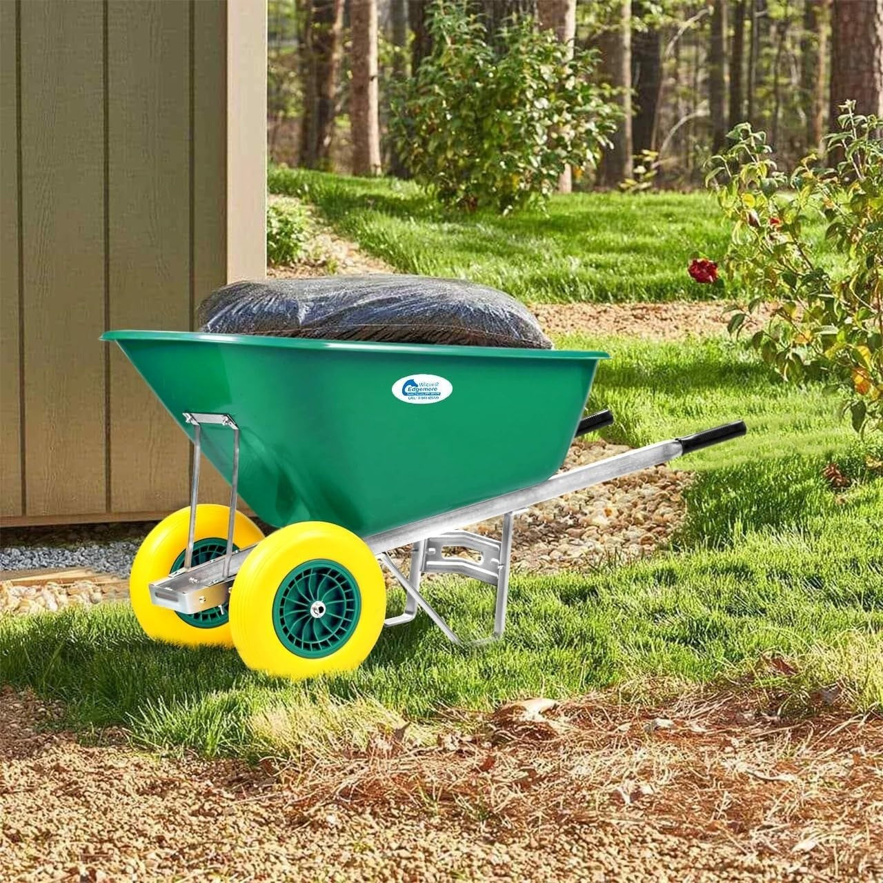 200L 1-Wheel Garden Wheelbarrow – Green – Galvanised Frame w/ PU Tyre 250kg Load