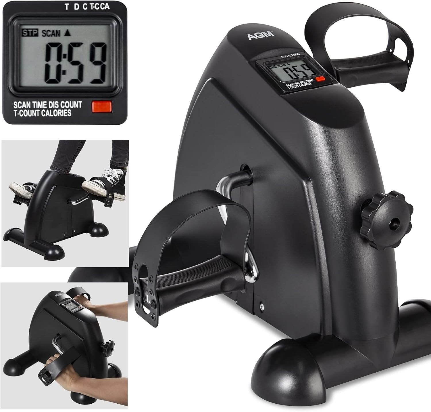 Mini Under Desk Pedal Exerciser w/ LCD Display, Adjustable Straps & Non-Slip Mat