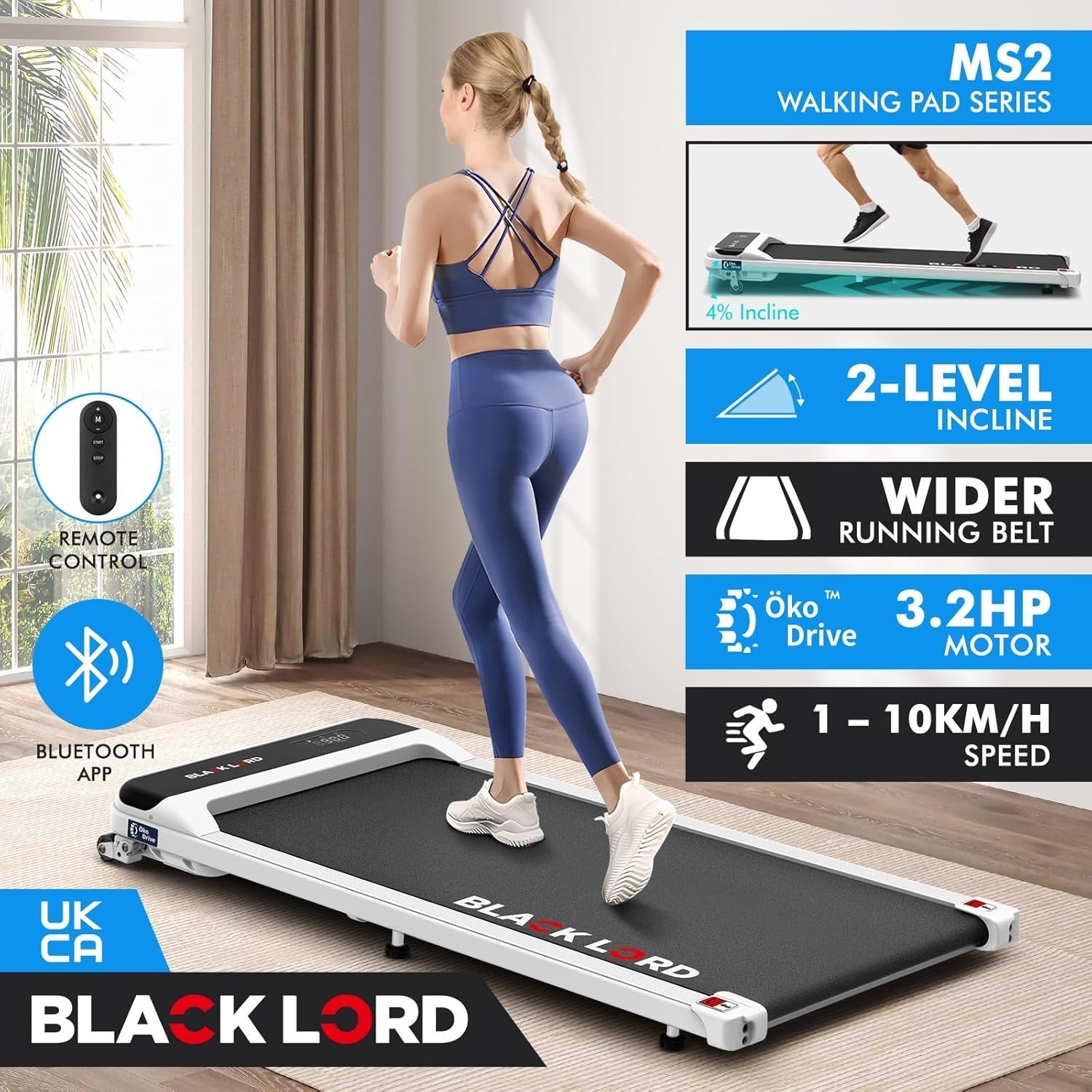 Foldable 3.2HP Treadmill 9% Incline Under Desk Running Machine Home