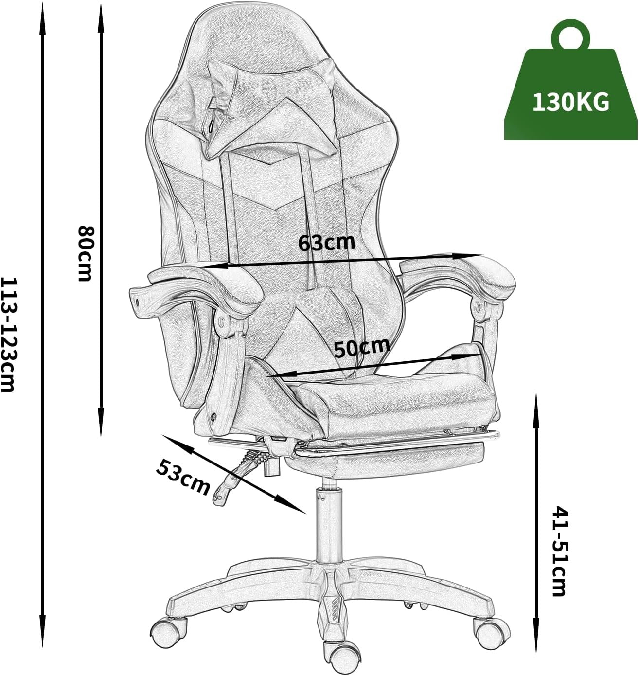 Reclining Gaming Chair w/ Footrest Swivel Gas Lift Grey