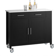 Black Kitchen Island Trolley Cart with Drawers & Steel Top 107x46x94cm