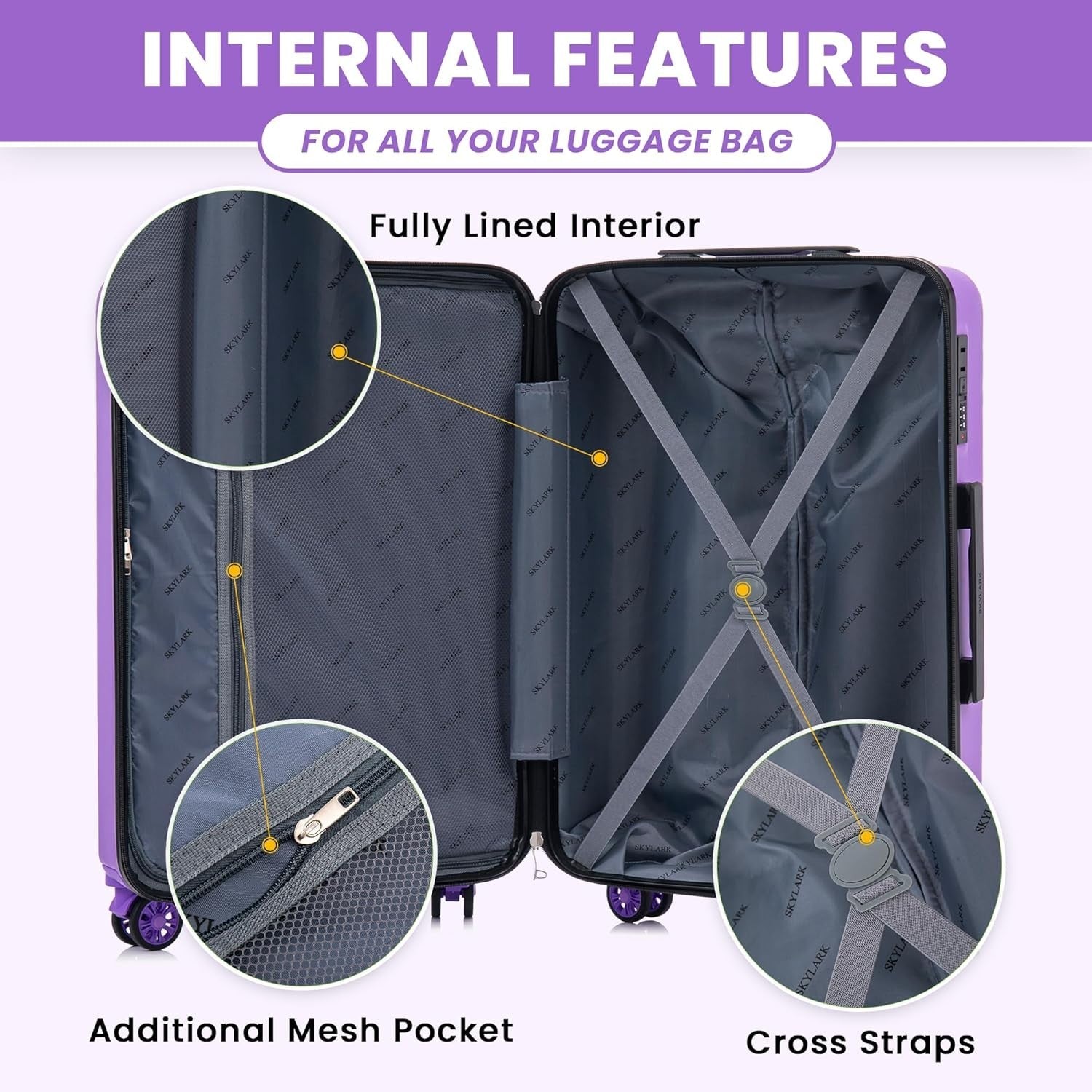 24 Inch Check In Suitcase ABS Hard Shell Lightweight 4 Wheel Spinner 66L