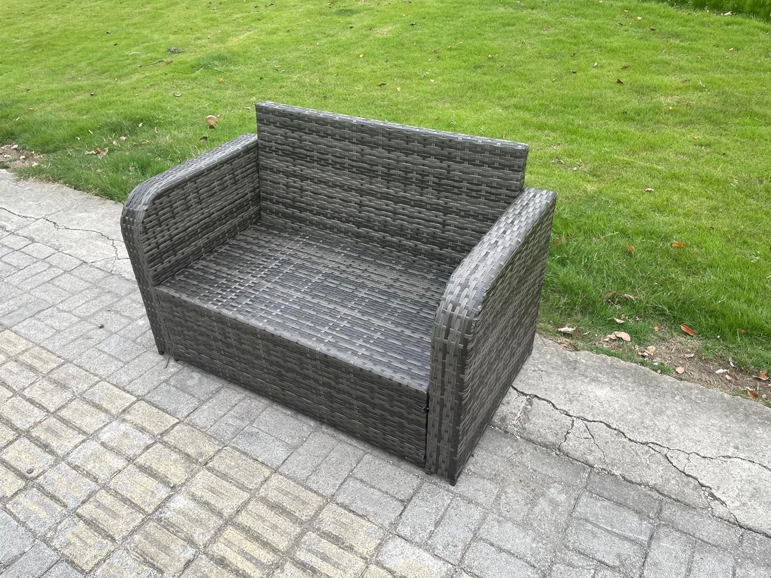 Compact Rattan Loveseat Garden Sofa Cushioned Outdoor Patio Seating