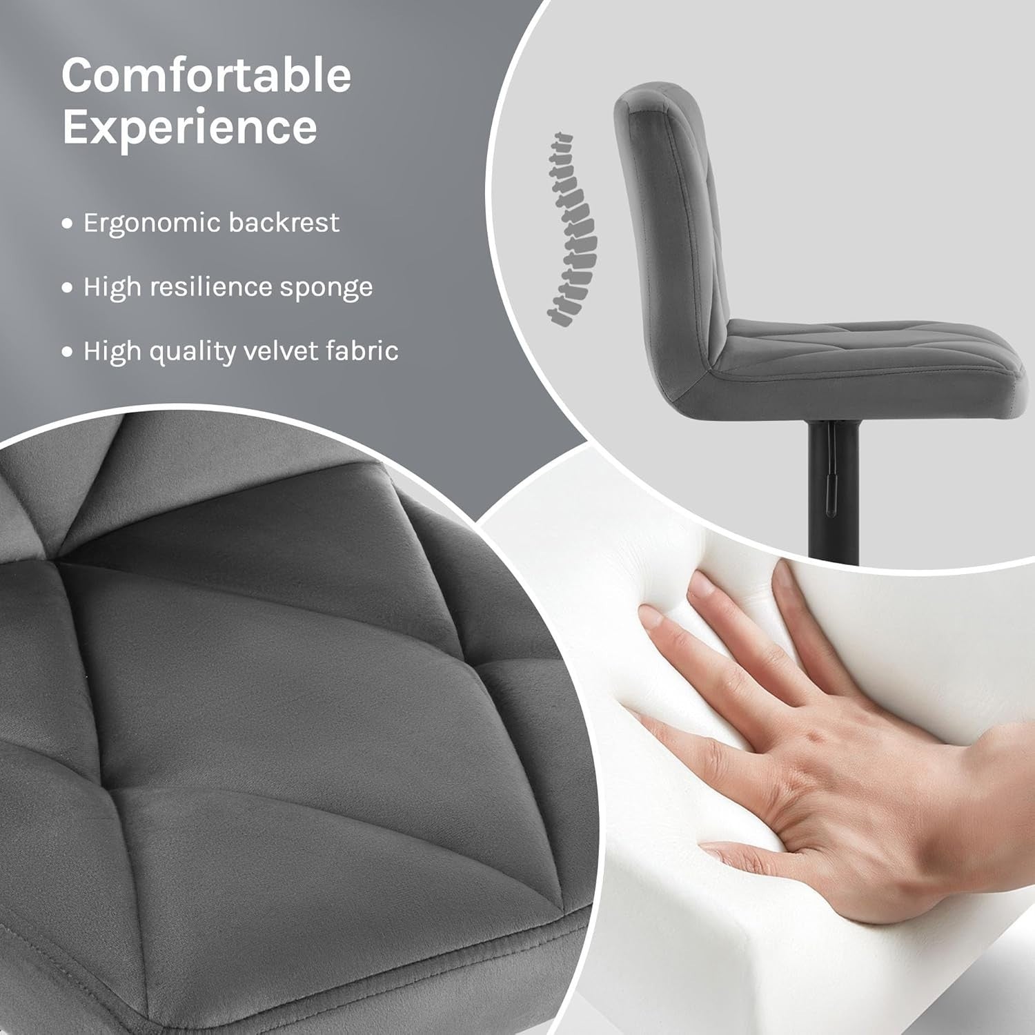 Adjustable Swivel Bar Stools Set of 2 – Soft Flannel, Metal Frame, 60-80cm