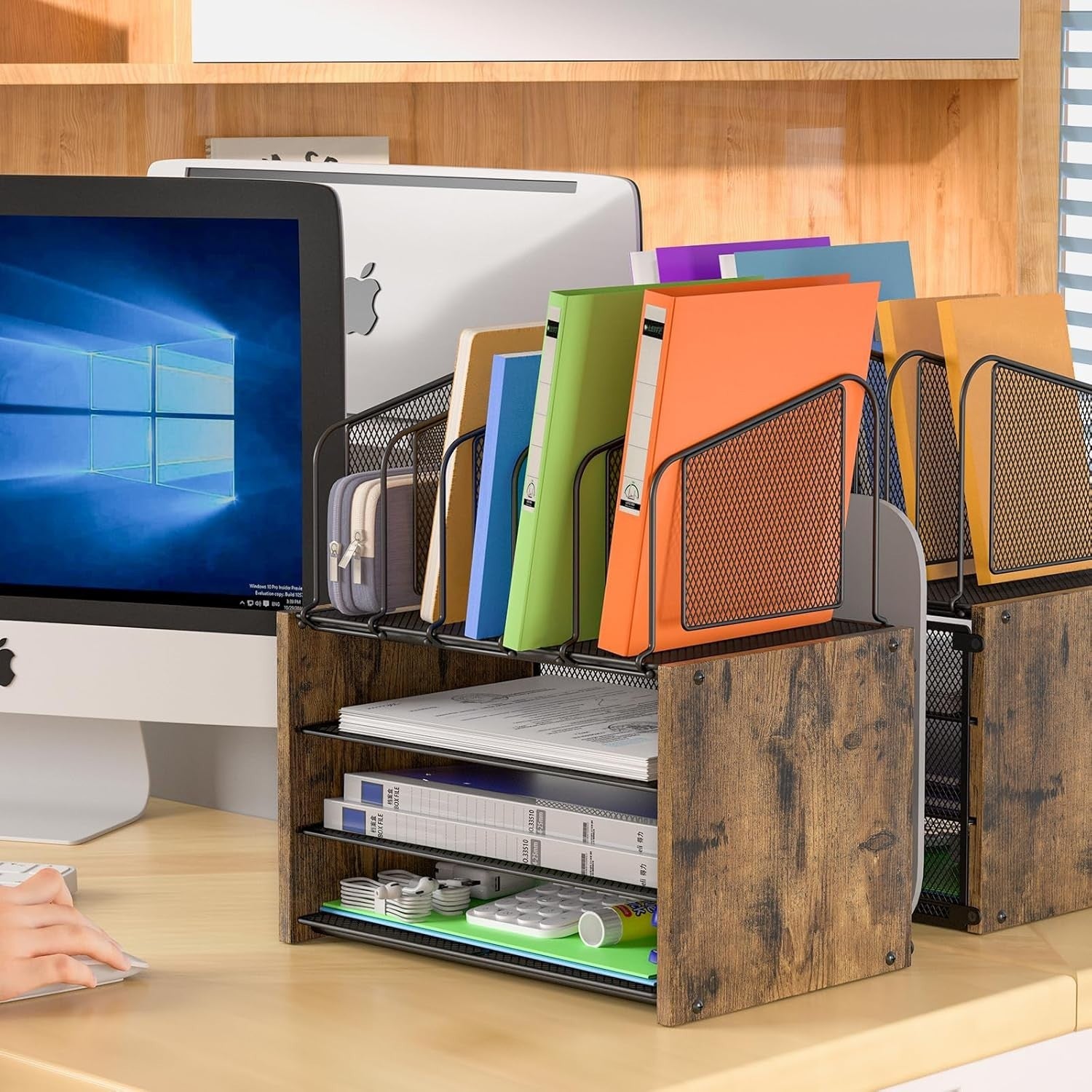 4 Tier Desk Organizer File Holder Letter Tray Wooden Office Desktop Storage