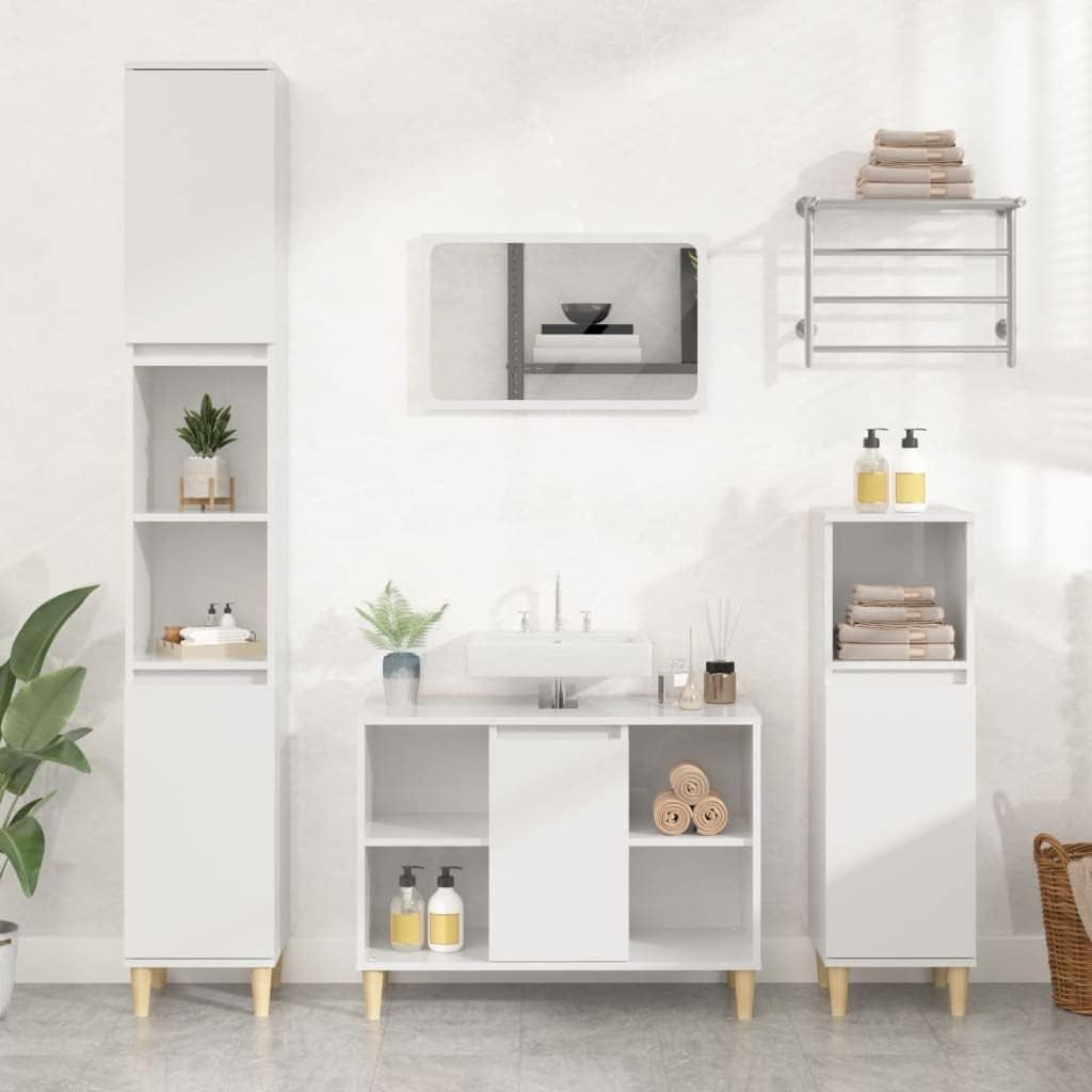 High Gloss White Bathroom Vanity Cabinet with Door & Shelves | Modern Under Sink