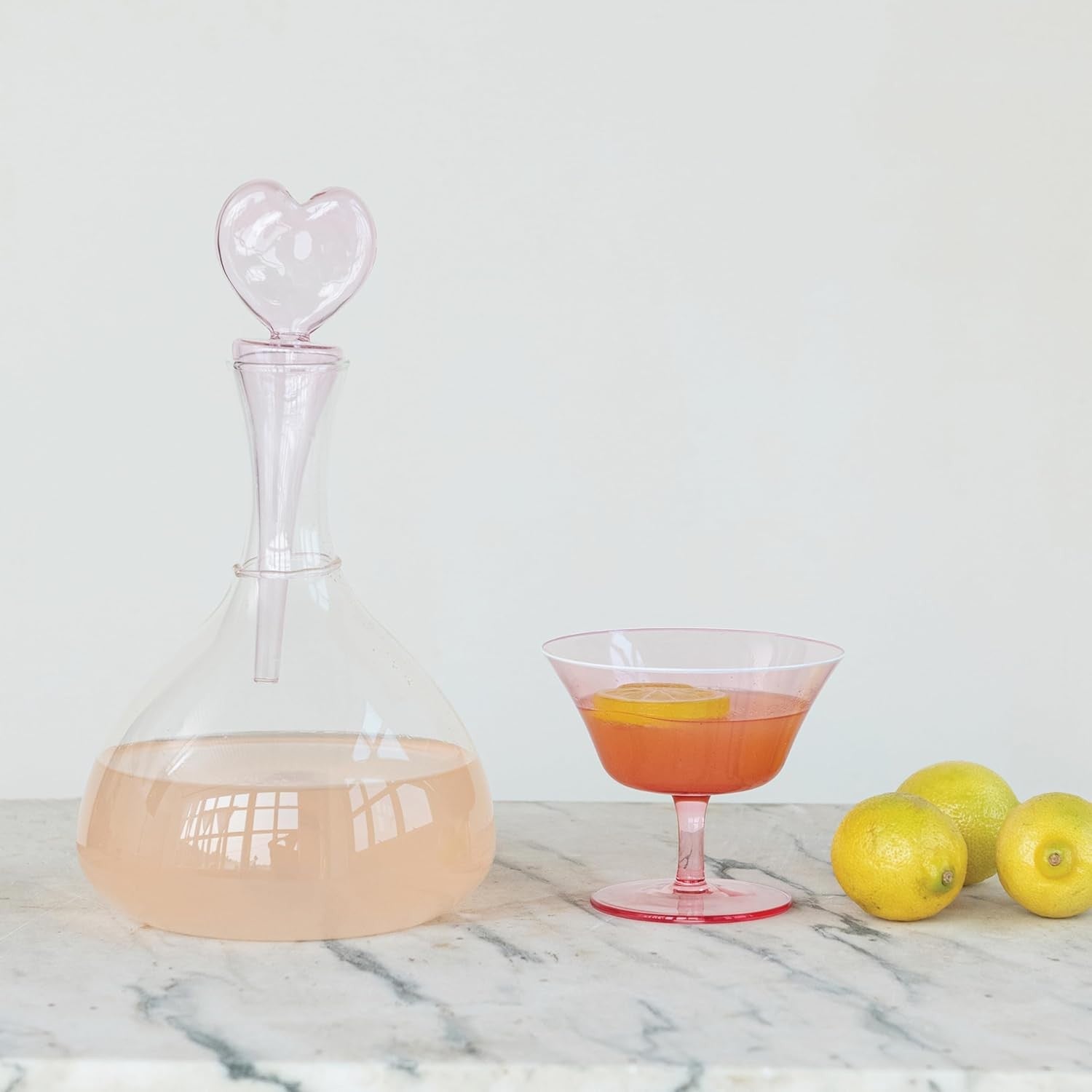 Elegant 1.5 Quart Glass Decanter with Pink Heart Stopper | Romantic Gift Decor