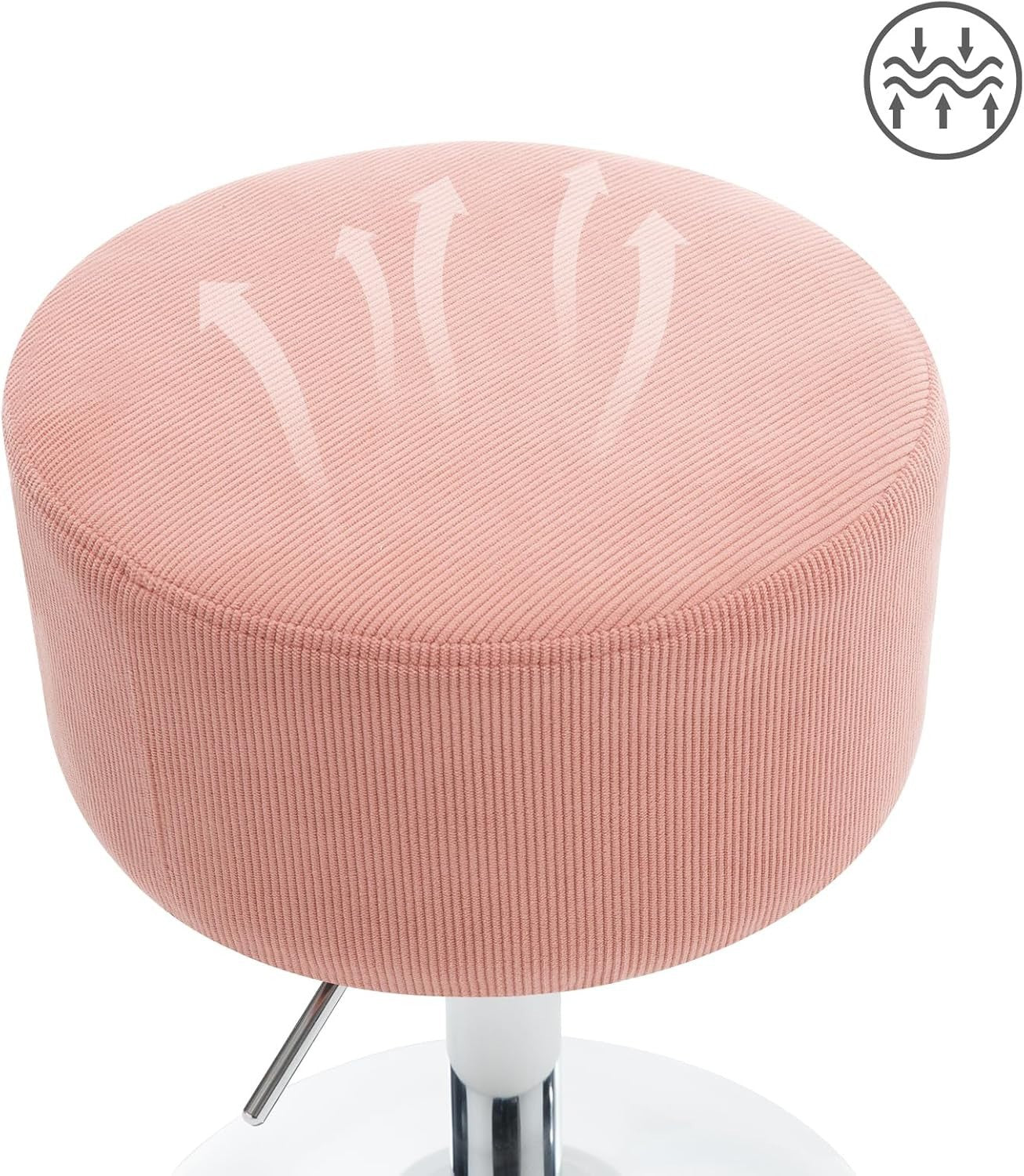 Set of 2 Pink Corduroy Swivel Stools Height Adjustable Round Vanity Seats