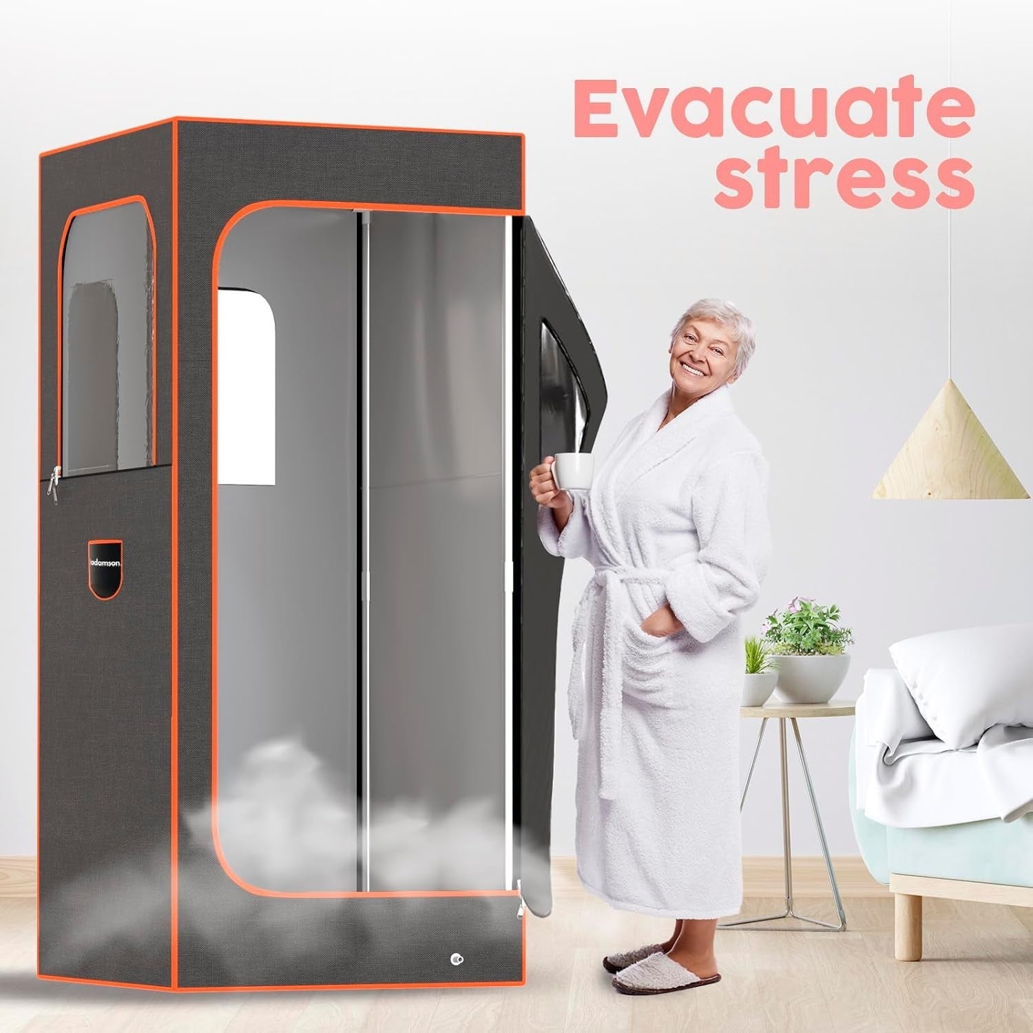 Full-Size Orange Steam Sauna Tent – 2.6L Steamer, Chair, Remote & Massager