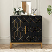 Modern Black Sideboard Cabinet Gold Legs 2 Door Storage Unit Hallway