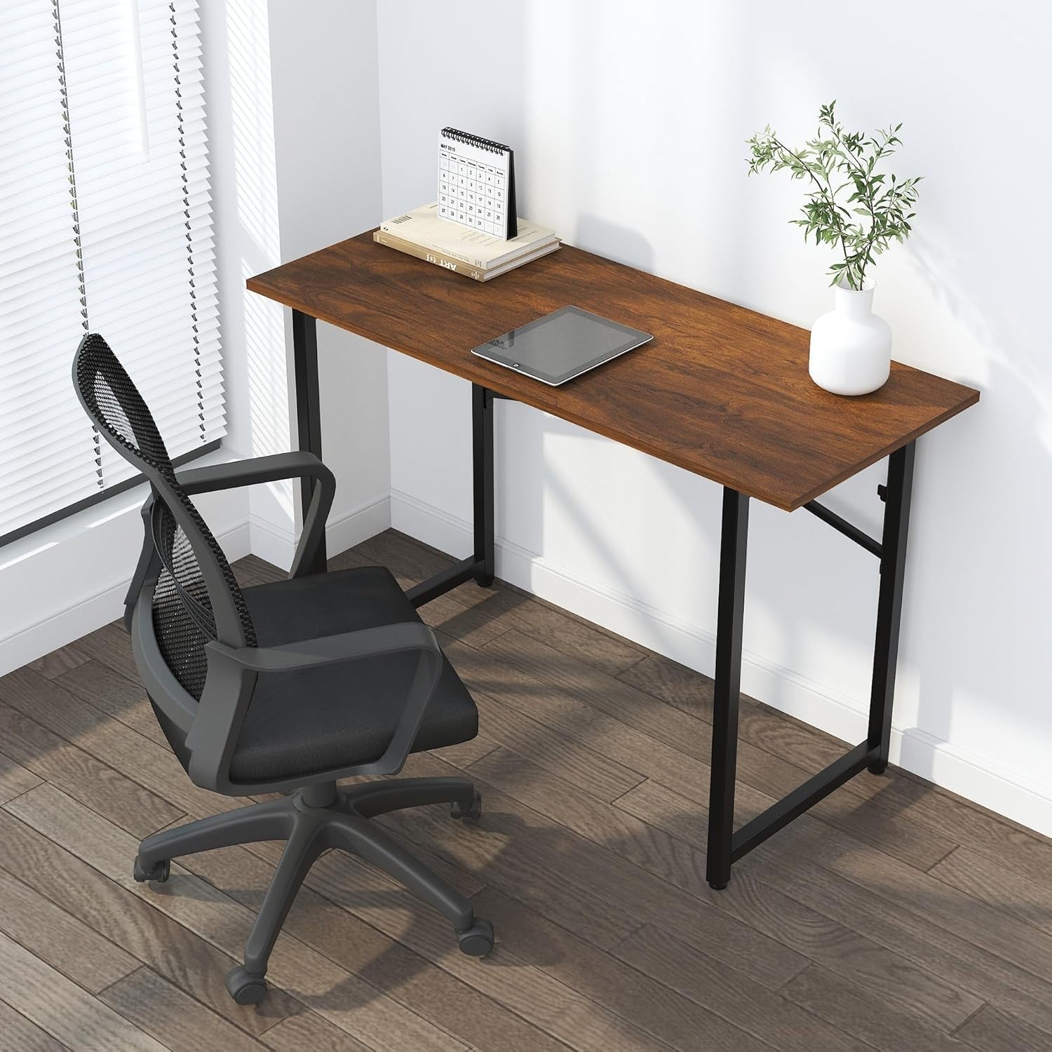 Folding Desk 120cm Mahogany No Assembly Home Office Computer Table