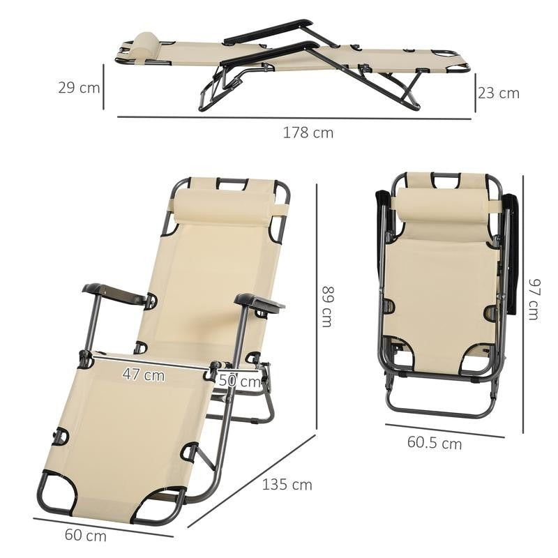 Adjustable Folding Recliner Sun Lounger Chair Beige Outdoor Garden