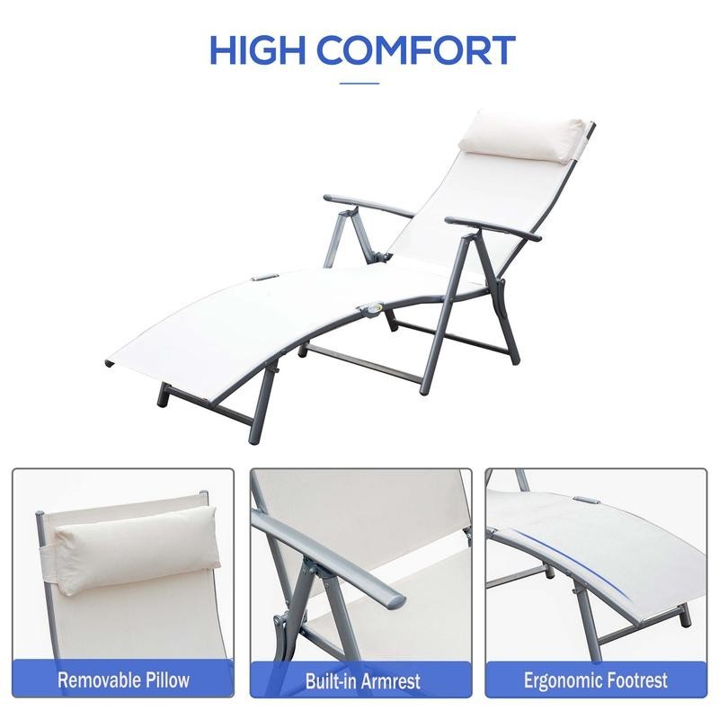 Adjustable Cream Reclining Garden Lounger Chair Steel Frame Padded Seat