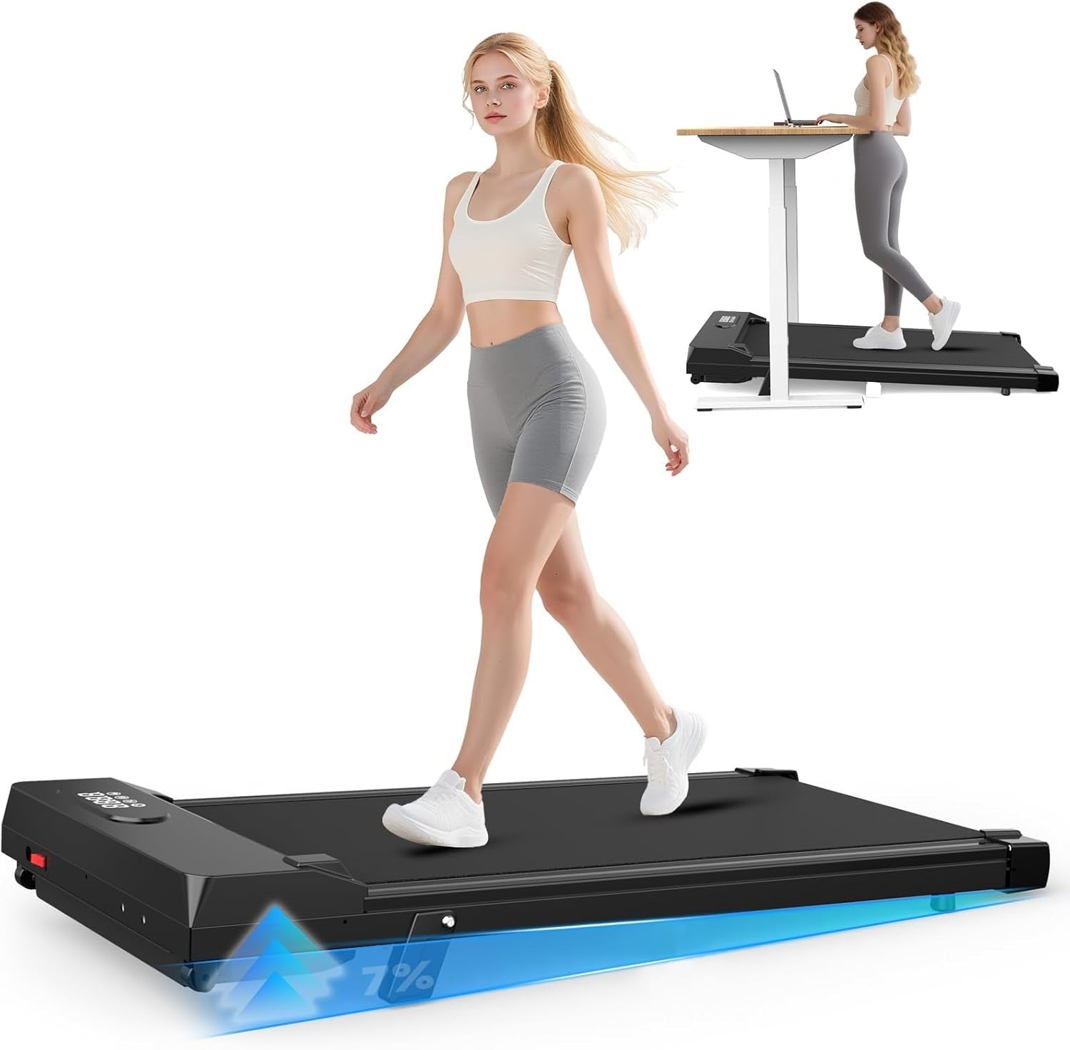 Portable Under Desk Treadmill Incline Walking Pad 8km/h Slim Home Gym