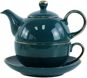 Tea For One Set Peacock Green Teapot Cup Saucer Ceramic Gift 350ml