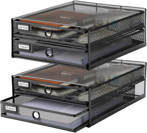2-Tier Metal Desk Organizer with Drawers – Large A4 Paper Storage, Office Tray