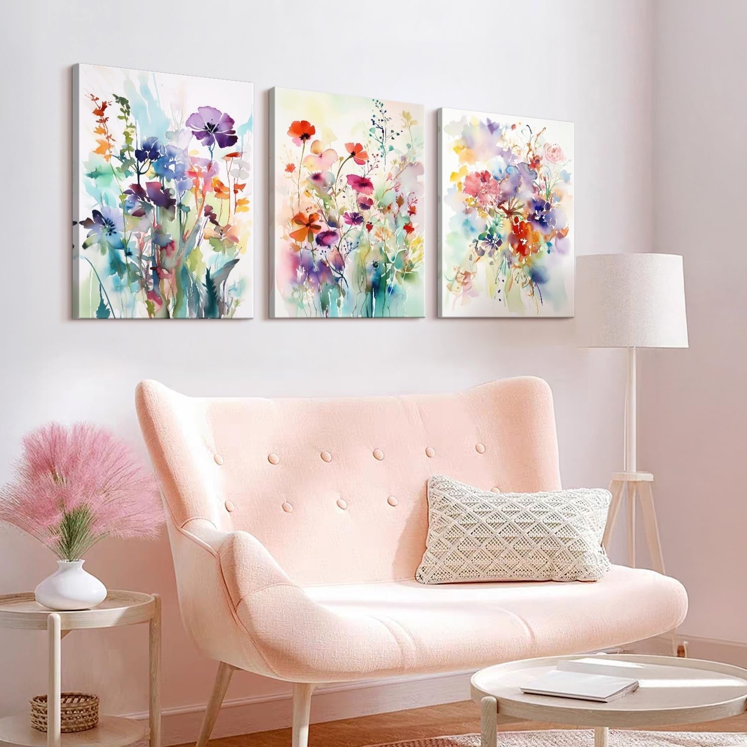 3Pcs Watercolor Flower Wall Art – Colorful Botanical Prints 12x16in