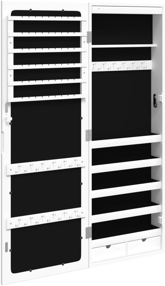 Wall Mounted Mirror Jewelry Cabinet Lockable Slim Storage Armoire White