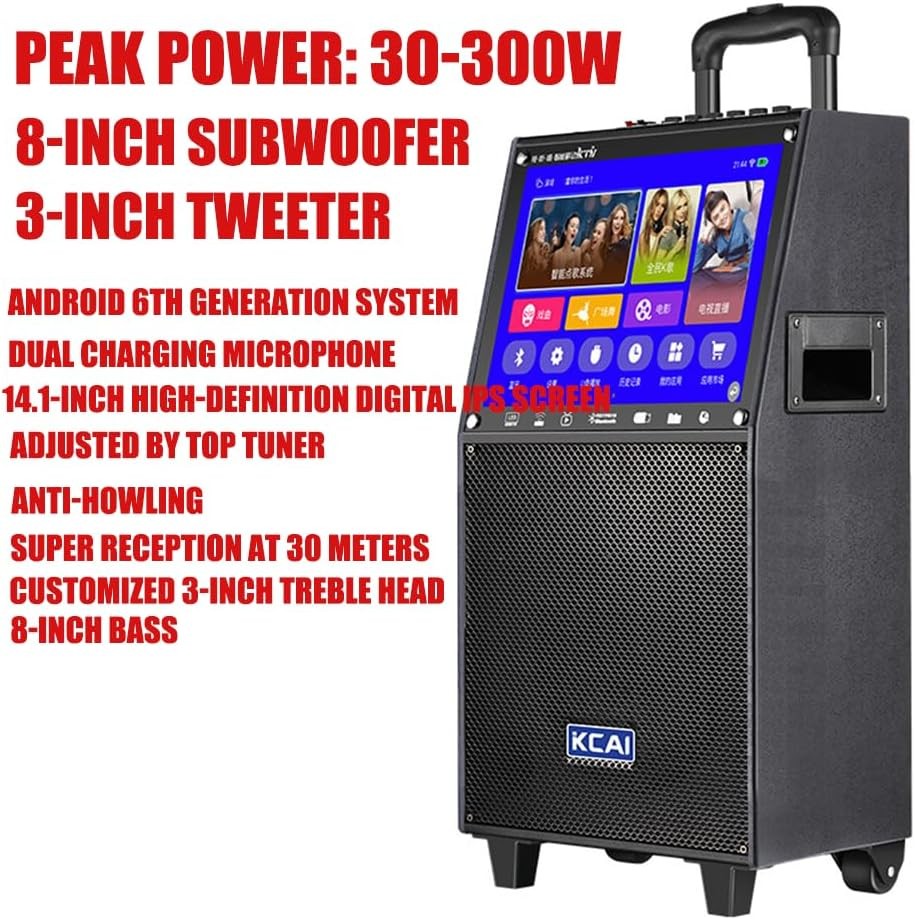 Touch Screen Karaoke Machine WiFi Bluetooth Speaker with Mic Black