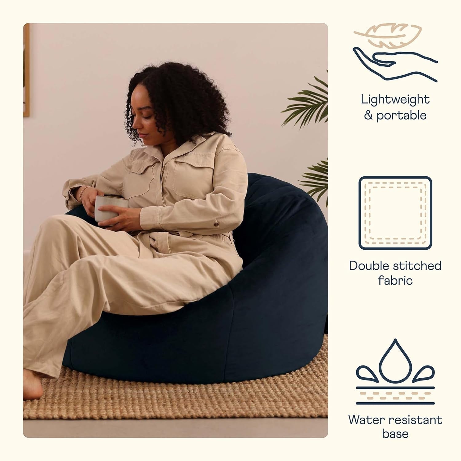 Large Velvet Bean Bag Chair Adults Kids Gaming Sofa Seat Midnight Blue