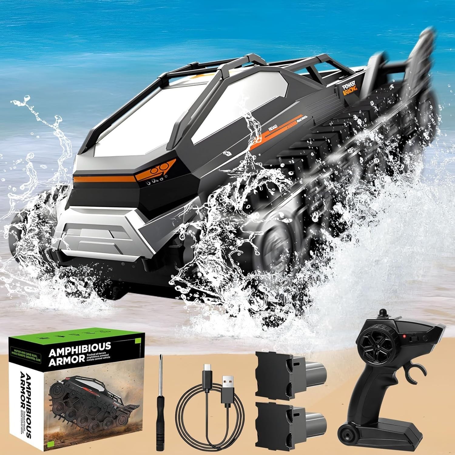 All-Terrain Amphibious RC Car – Remote Control Truck w/ Stunts & 2 Batteries