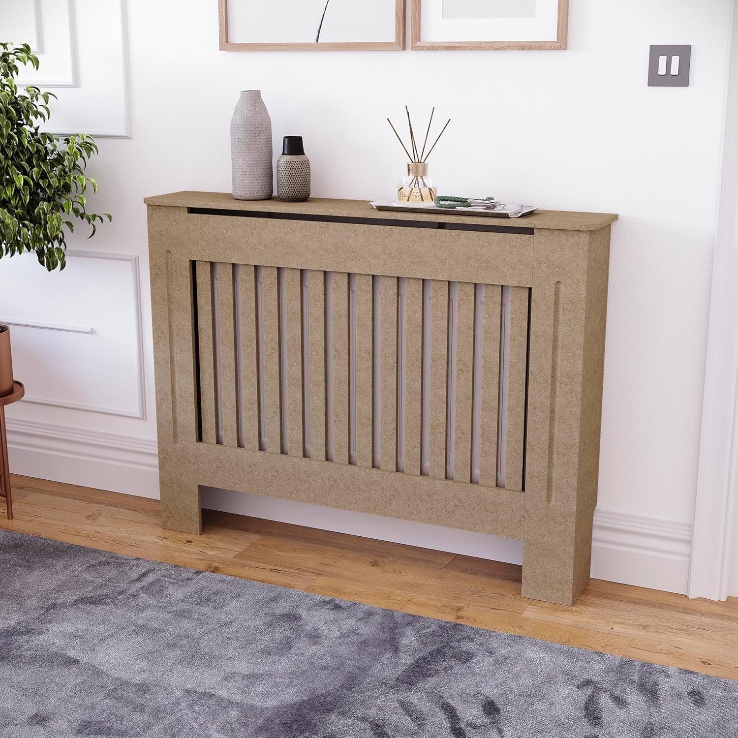 Medium Unfinished Radiator Cover Cabinet | Paintable MDF Slatted Heater Cover