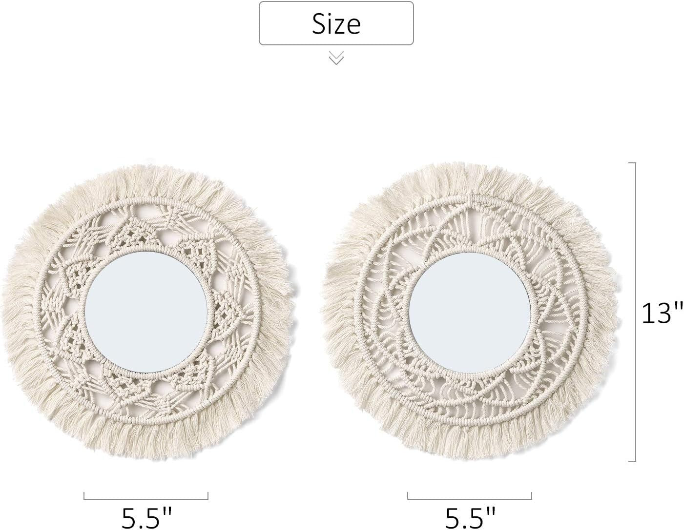 Boho Macrame Wall Mirrors Set of 2 Small Round Hanging Decor