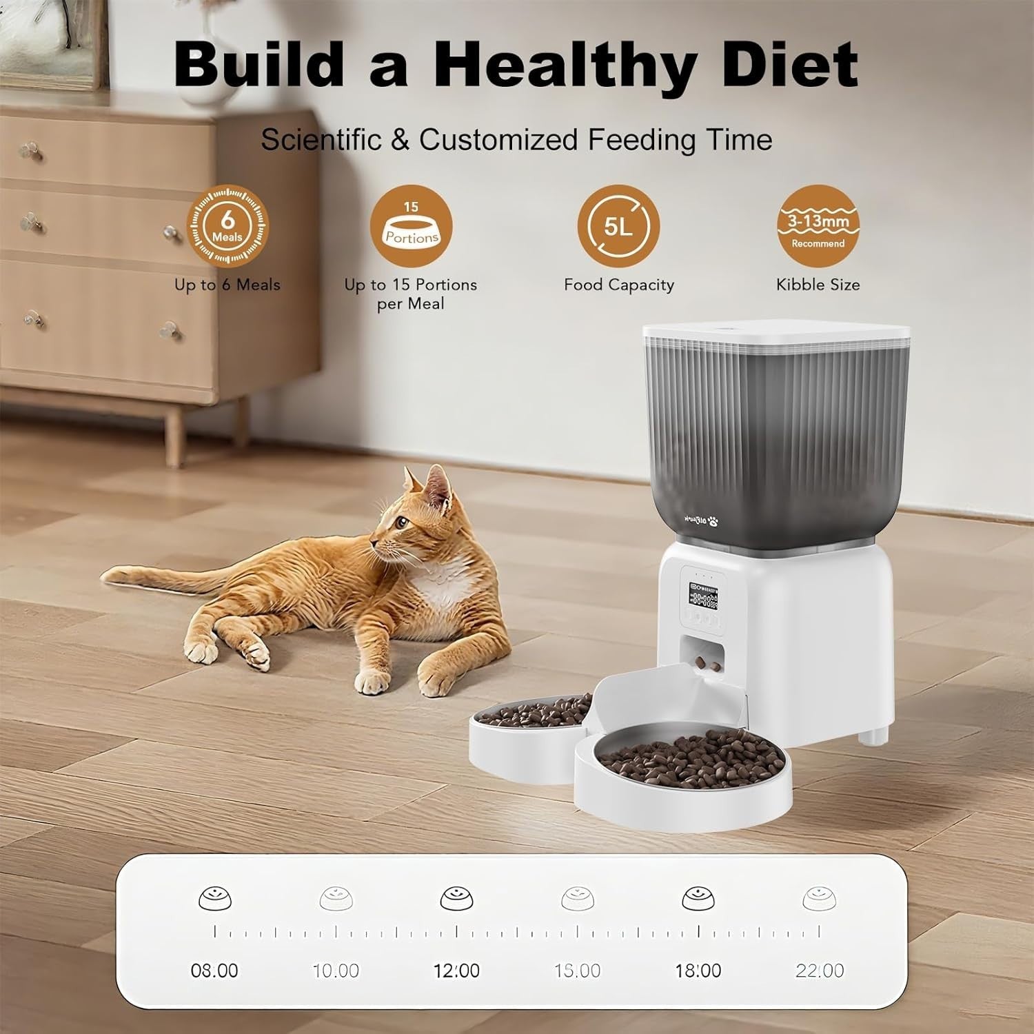 Automatic Cat Feeder 5L Dry Food Dispenser Timer 6 Meals Portion Control