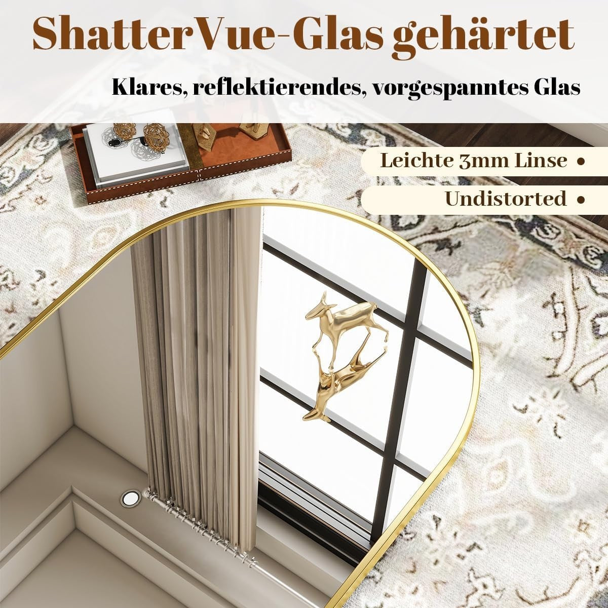 Gold Arch Wall Mirror 100x75cm Elegant Shatterproof Frame for Bathroom