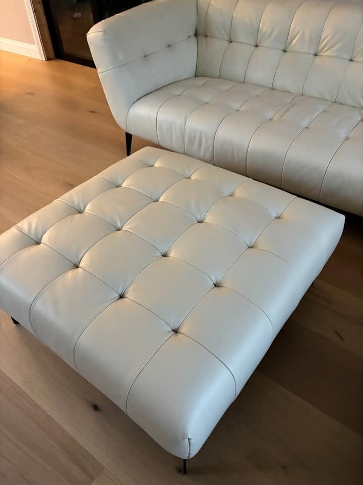 White Ivory Large Leather Corner Sofa + Armchair (PTP)