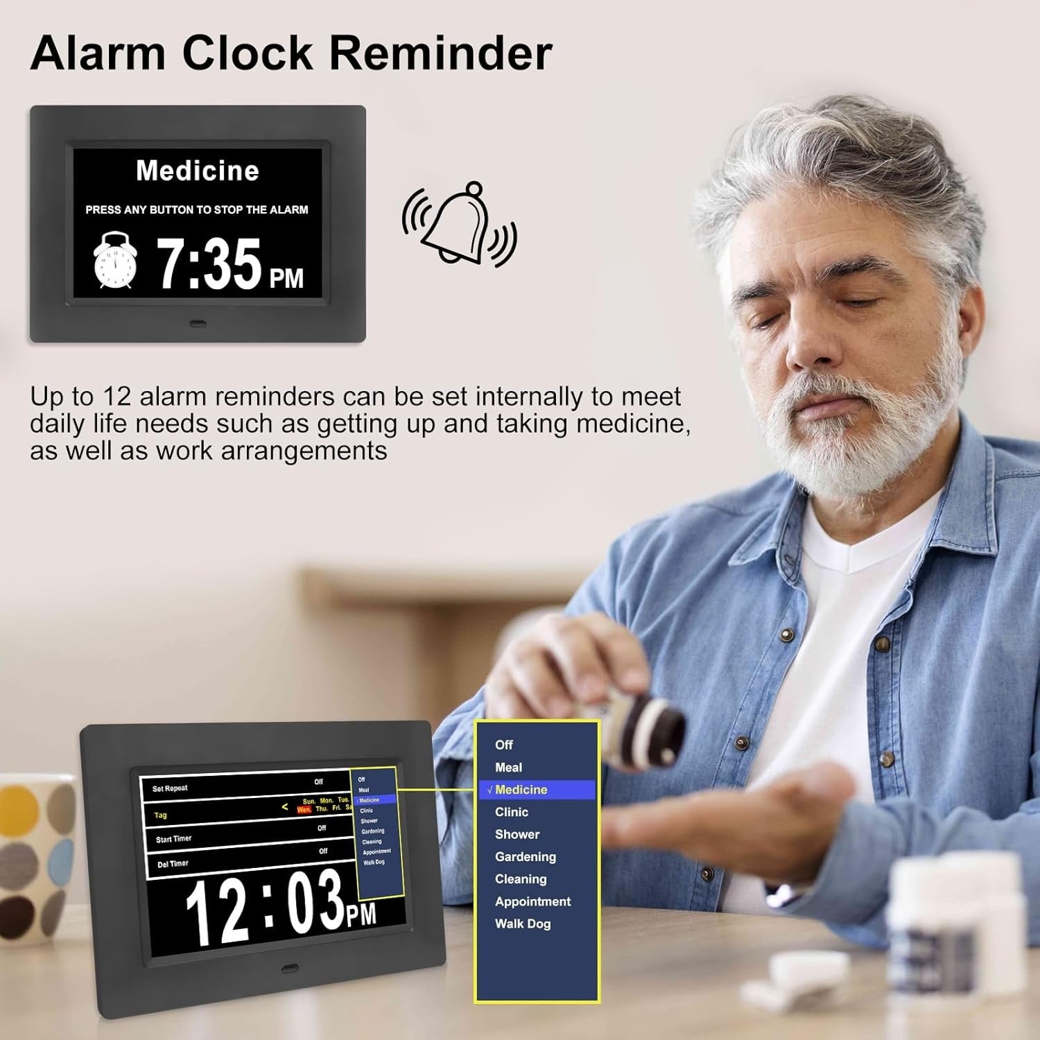 Large Dementia Clock Display Day Date Time Digital Auto Dim Elderly