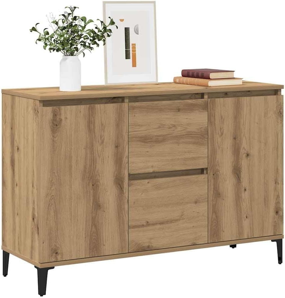 Artisan Oak Industrial Sideboard Cabinet 2 Doors 2 Drawers Spacious Storage Unit