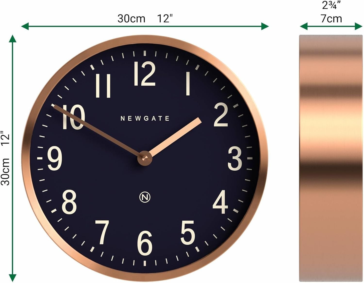 30cm Silent Wall Clock Copper Finish Modern Retro Office Kitchen Decor