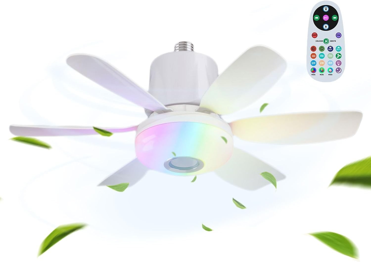 Lruvaqi 32W LED Ceiling Fan Light, 3-Speed RGB Music Fan – White