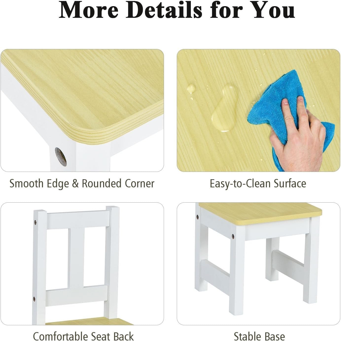 Kids Wooden Table Chair Set with Storage Bench 4 Piece Toddler Furniture