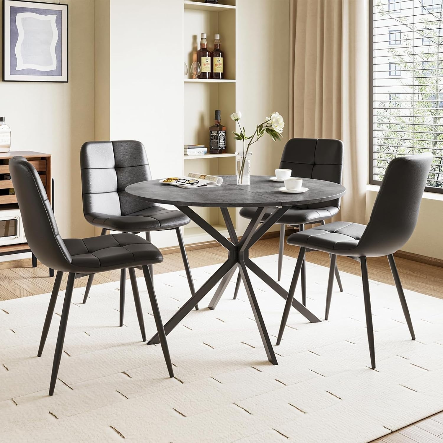 Folding Round Drop Leaf Dining Table Space-Saving Small Apartment Table