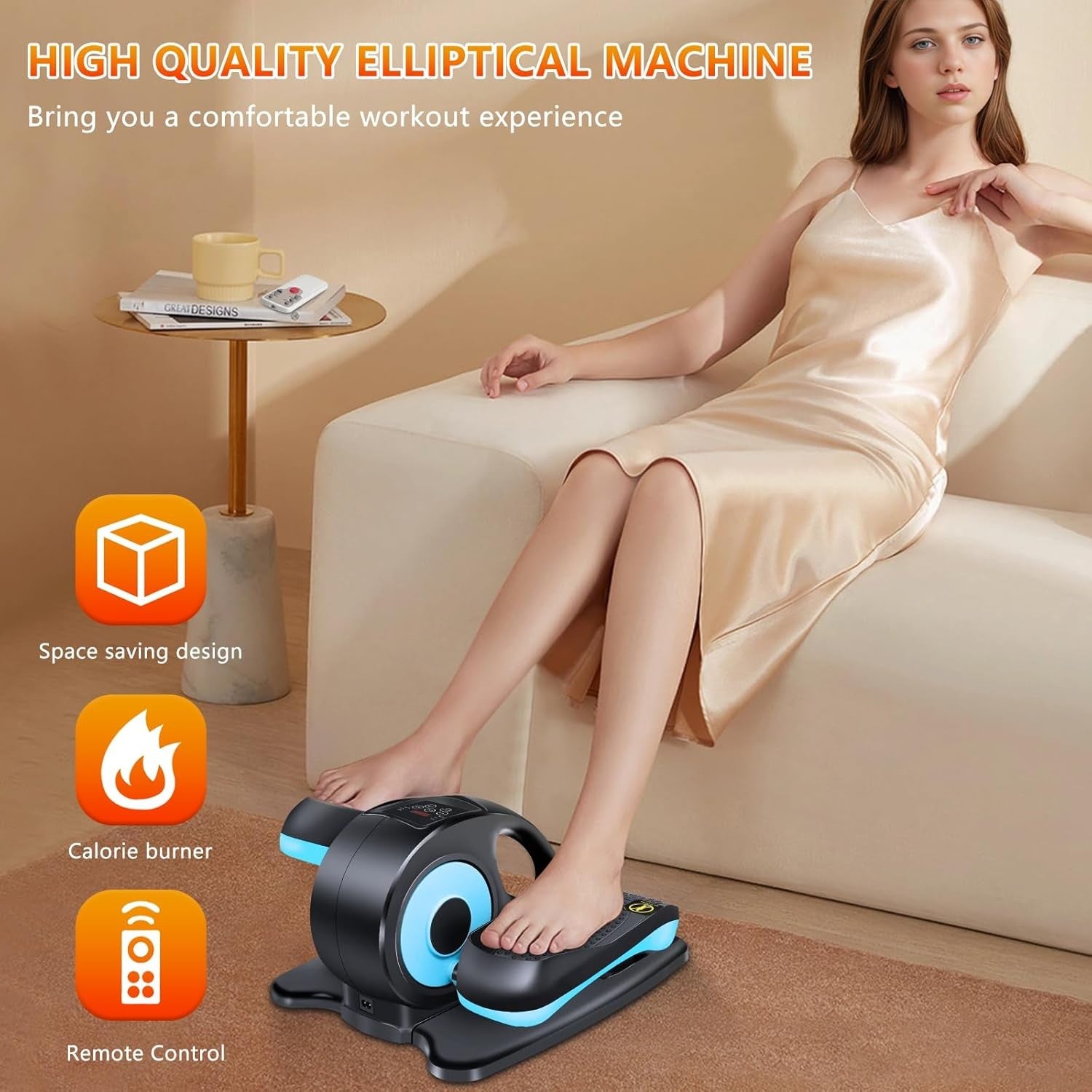 Electric Under Desk Elliptical Pedal Exerciser Quiet Seated Leg Trainer