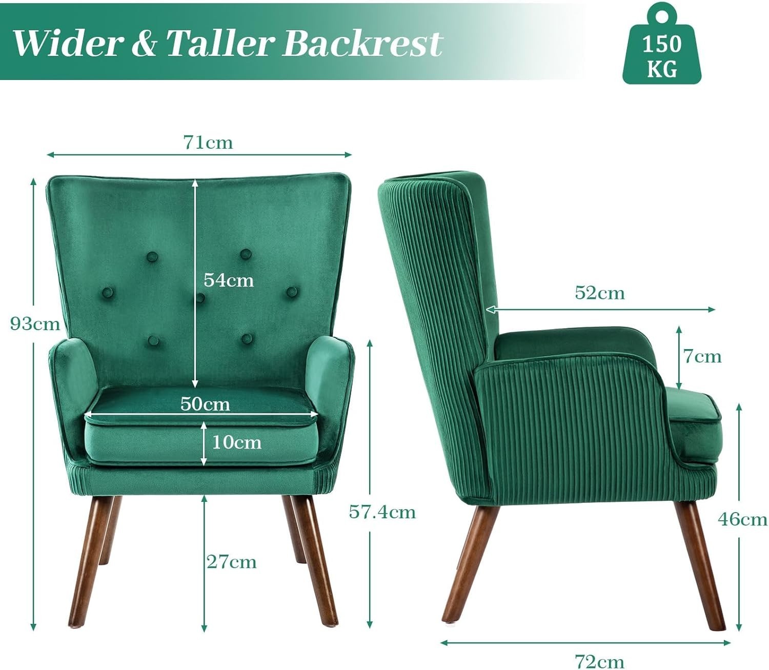 Velvet Wingback Armchair Green Accent Chair Living Room Sofa Tub Seat