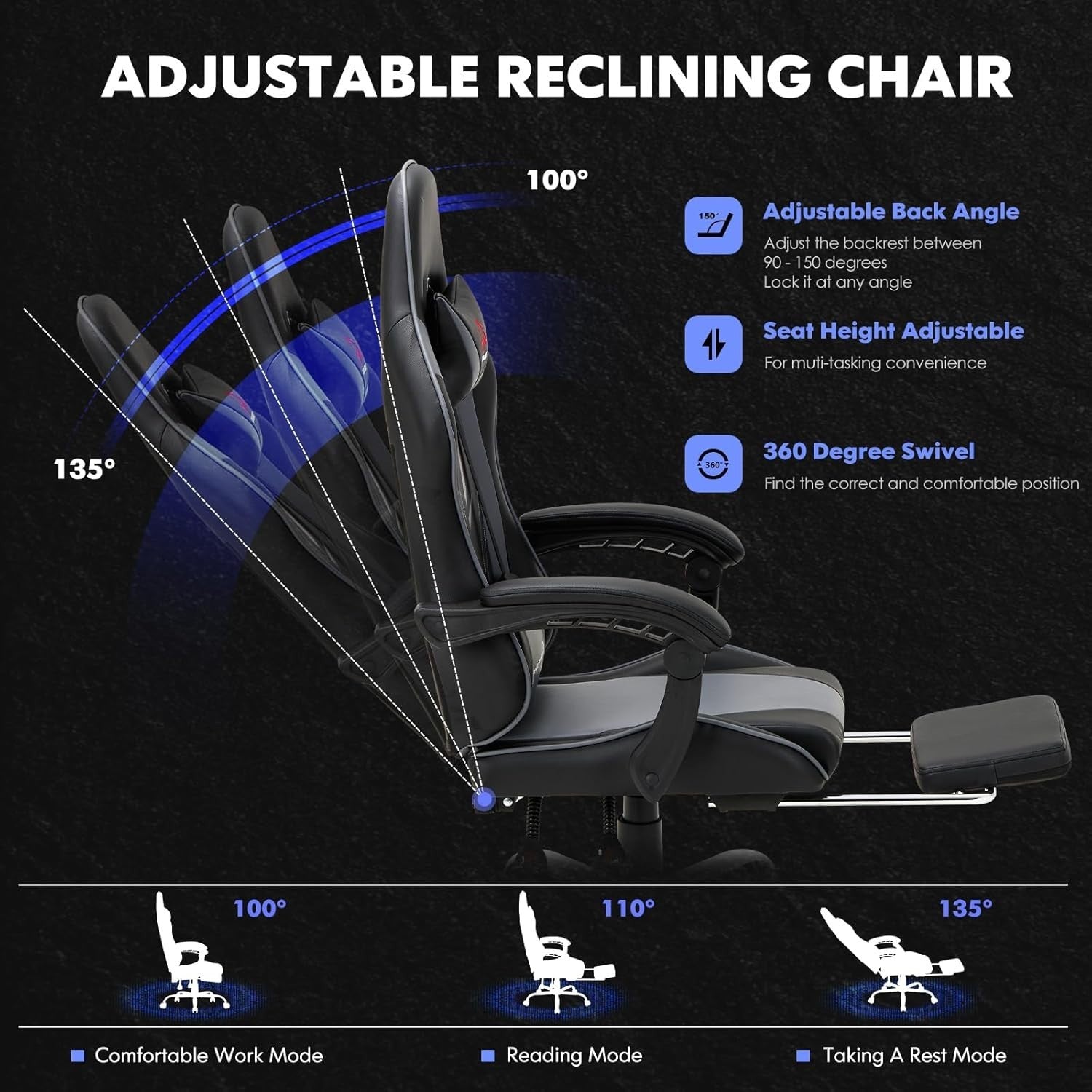 Gaming Chair High Back Footrest Swivel Recliner Office PC Video Gamer Seat