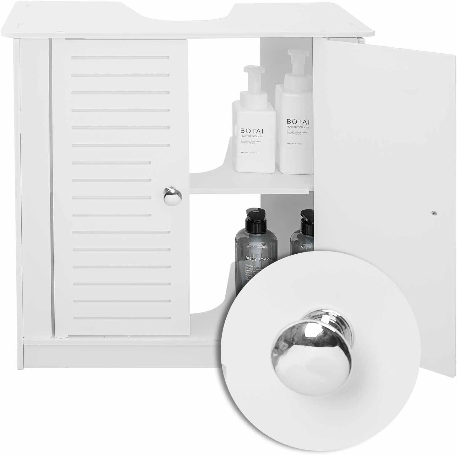 White Bathroom Sink Cabinet with 2 Doors Under Sink Storage Unit 30x52x51cm