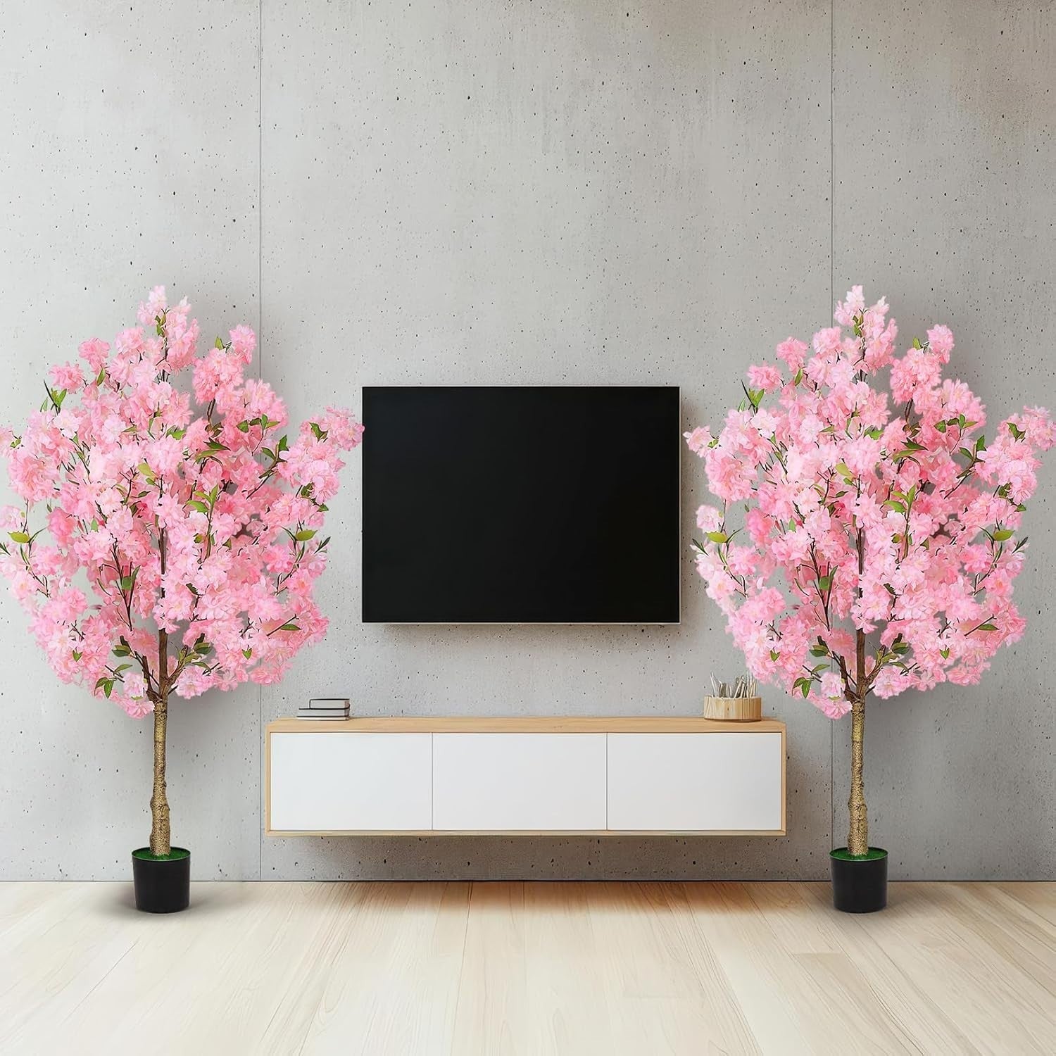 2 Pack 120cm Cherry Blossom Trees Pink Faux Flowering Sakura Large Indoor Decor