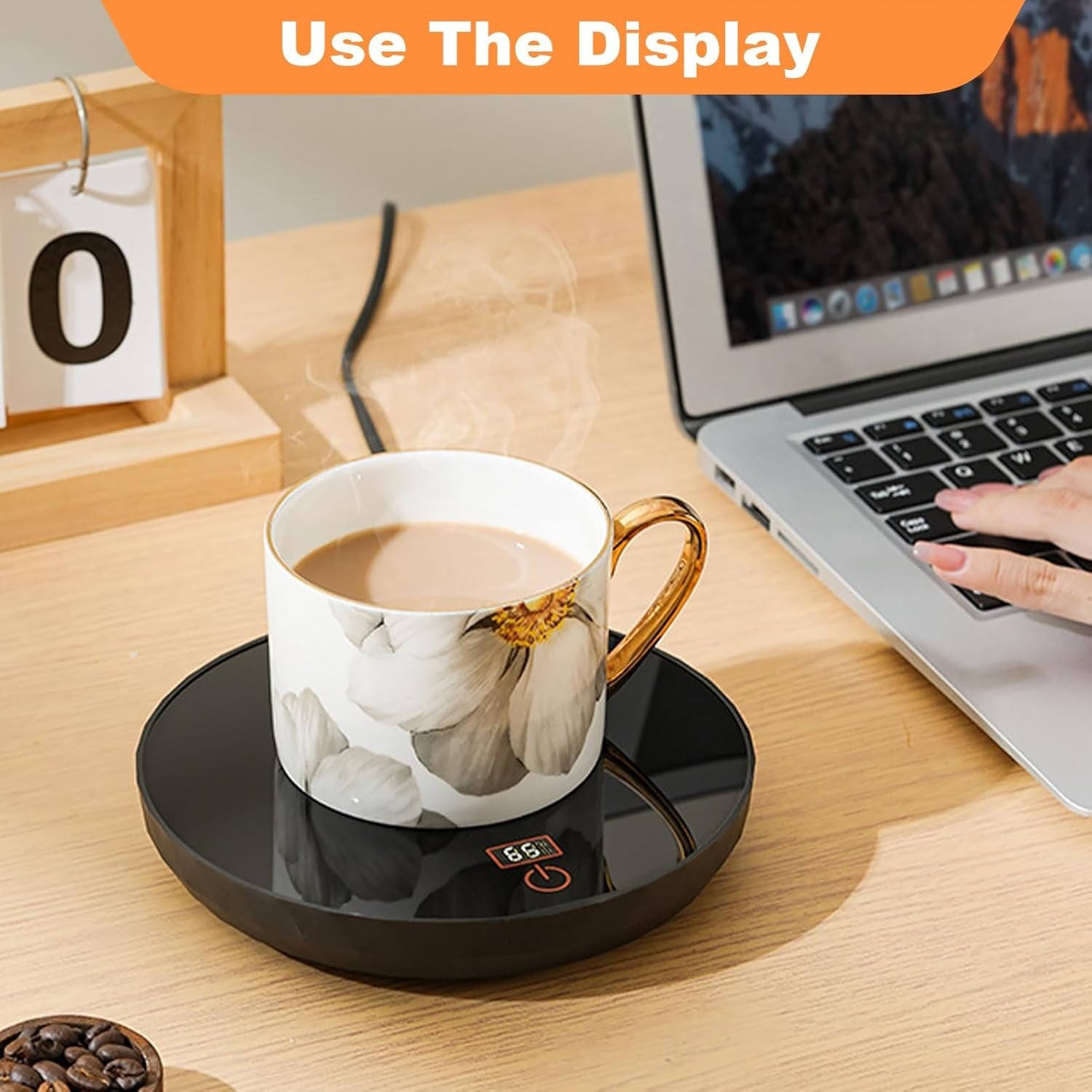 Black USB Coffee Mug Warmer 3 Temp Touch Control 24H Auto Off