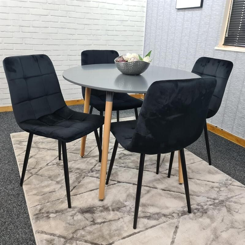 Modern Dining Table Set with 4 Chairs, Round Kitchen Table Set Black