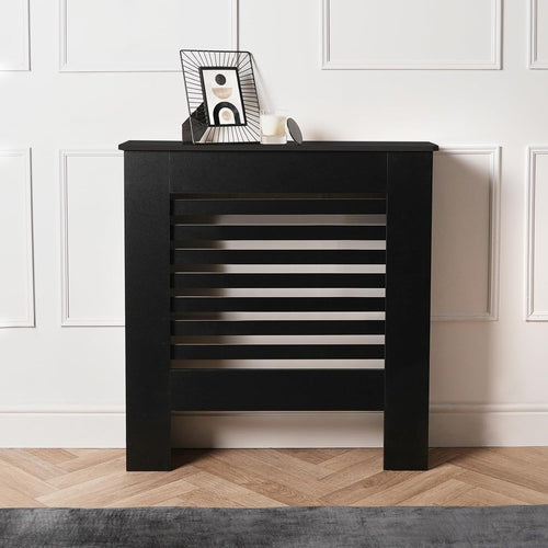 Black Radiator Cover Small MDF Slatted Cabinet – Modern Design